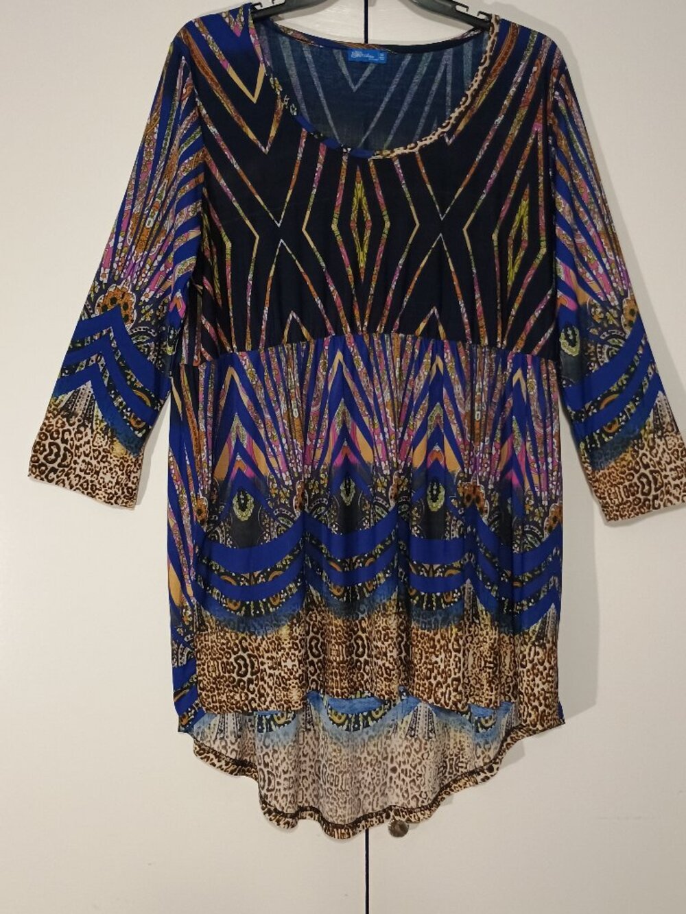 Aster by Firmiana Plus Size 3X Multicolor Boho Animal Print Tunic Top - Picture 2 of 6